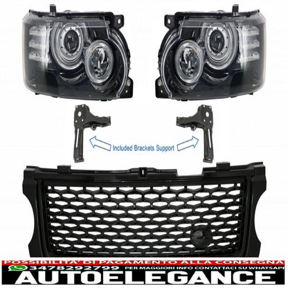 Headlights with support brackets and central grille suitable for land rover vogue l322 (2002-2009) facelift design