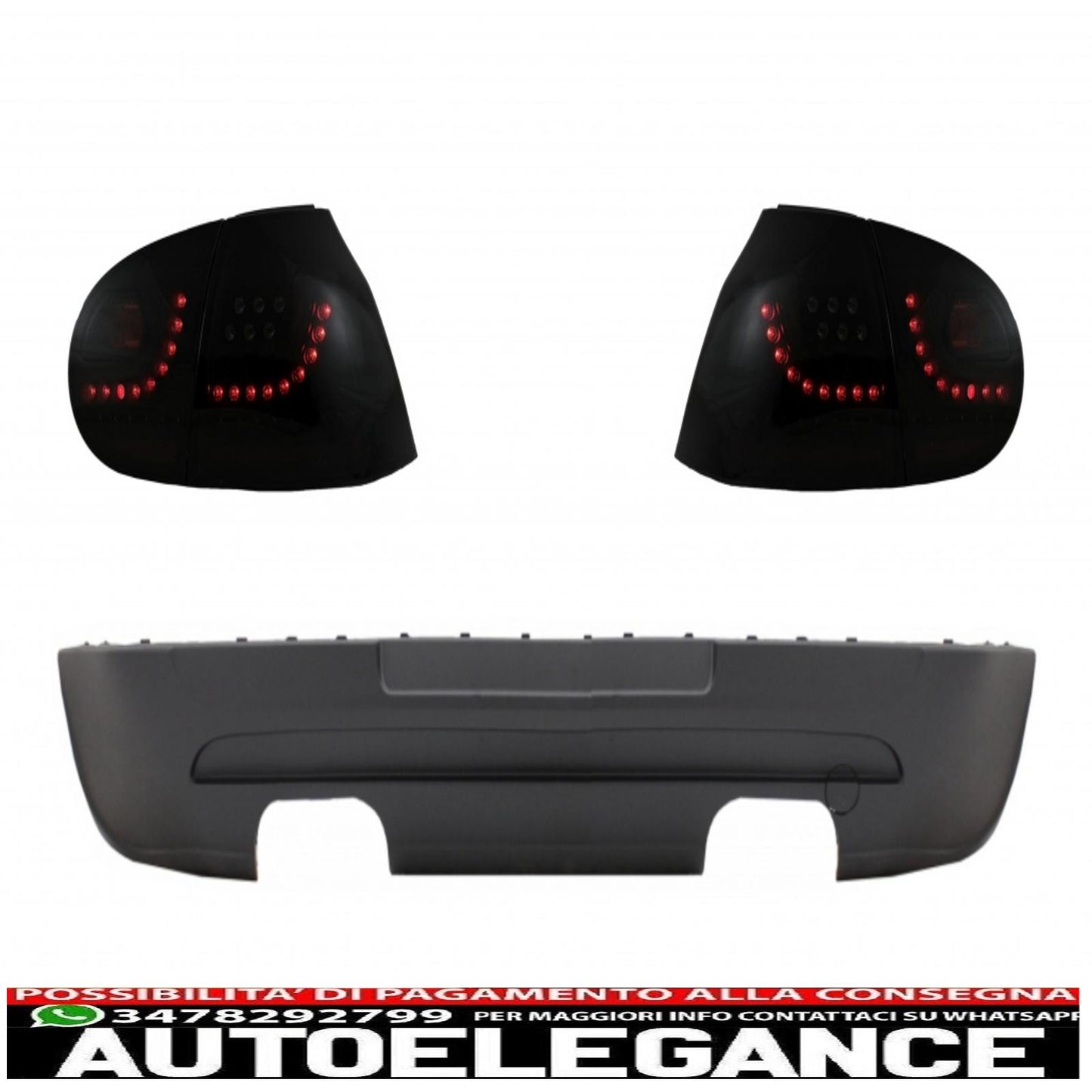 Dynamic Smoke Extreme Black LED Rear Lights with Rear Bumper Extension Suitable for VW Golf 5 (2004-2007) Urban Gti Design
