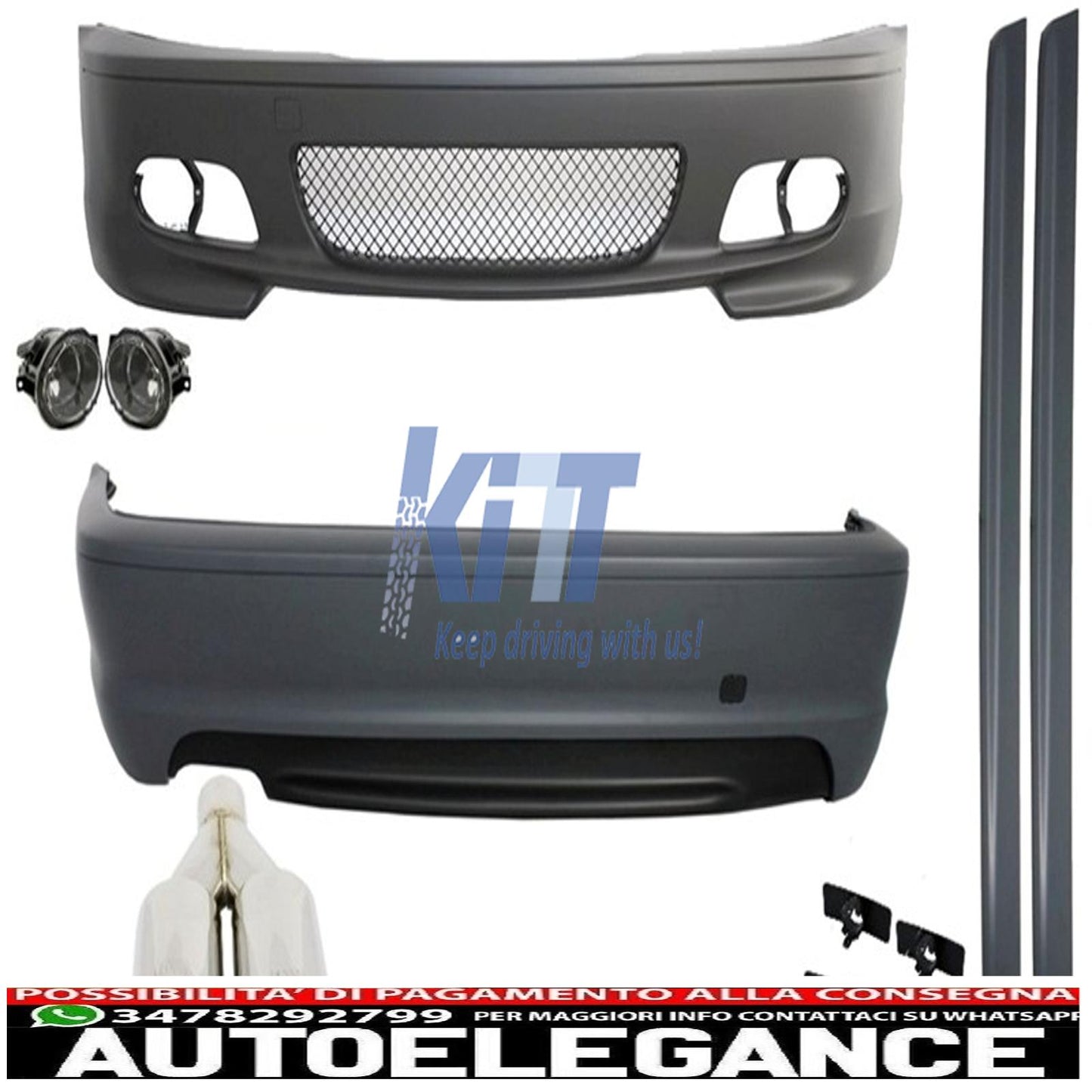 complete body kit suitable for bmw e46 98-05 3 series coupe/cabrio m-technik design with m-power exhaust silencer