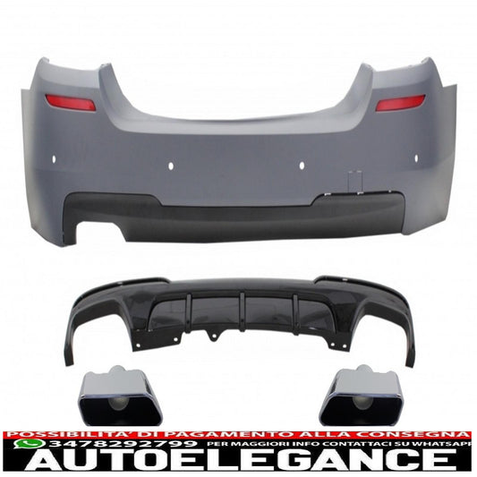 Rear bumper with double outlet air diffuser and chrome exhaust tips suitable for bmw 5 series f10 (2011-2017) m-performance design