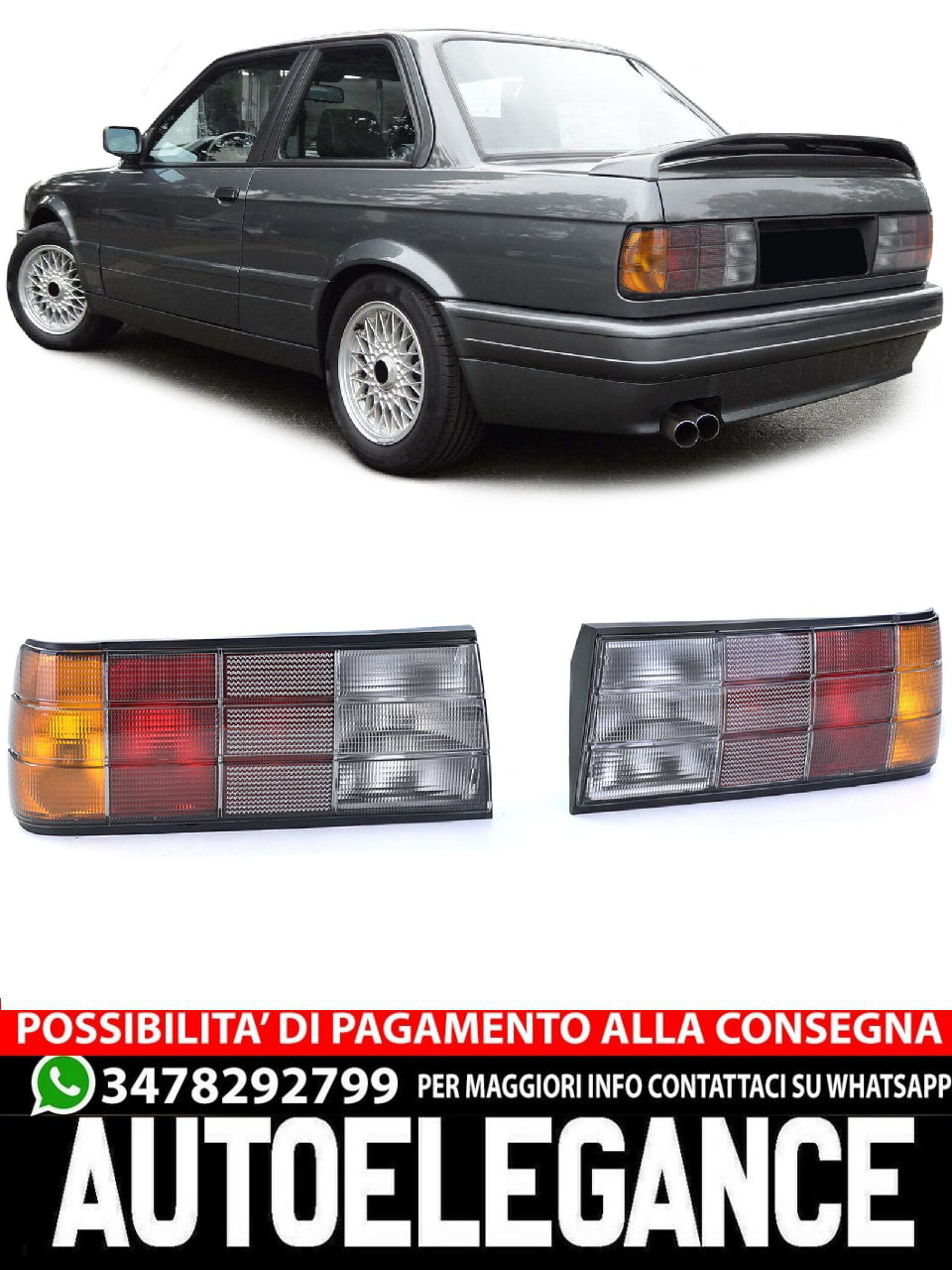 Coppia fanali posteriori Black Smoke adatta per BMW Serie 3 E30 Limo Cabrio Touring 87-94