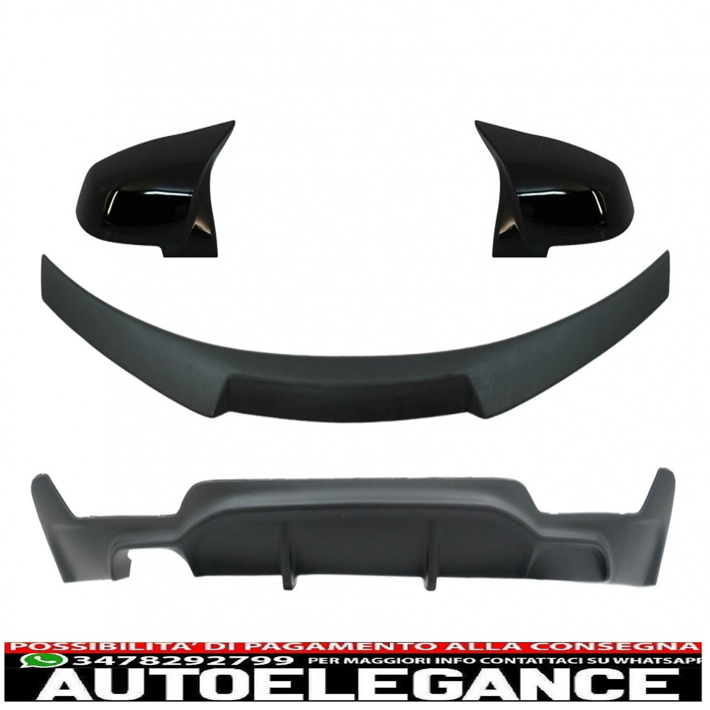 pacchetto di conversione al diffusore d'aria dal design M Performance con spoiler per il bagagliaio e coperture degli specchietti adatto per BMW Serie 4 Coupé F32 (2013-up) nero opaco