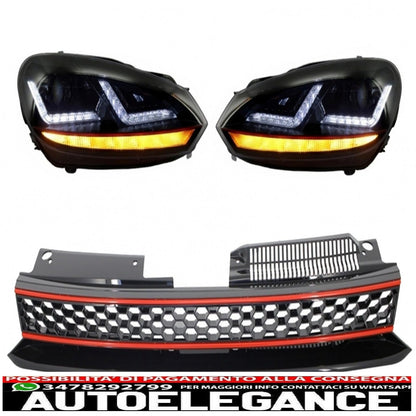 Badgeless Honeycomb Grille with Osram Xenon Headlights Dynamic Sequential LED Turning Lights GTI Design Fit for VW Golf 6 Vi 2008-2012. 