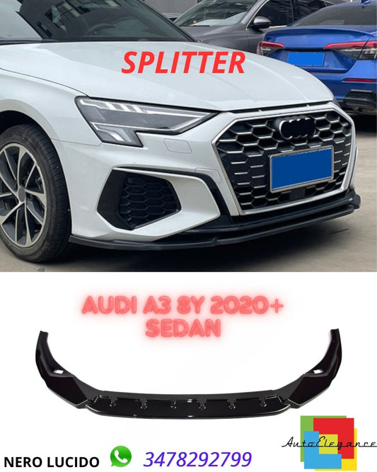 ✨Glossy black SPLITTER suitable for AUDI A3 8Y 2020+ Sedan Hatchback✨ 