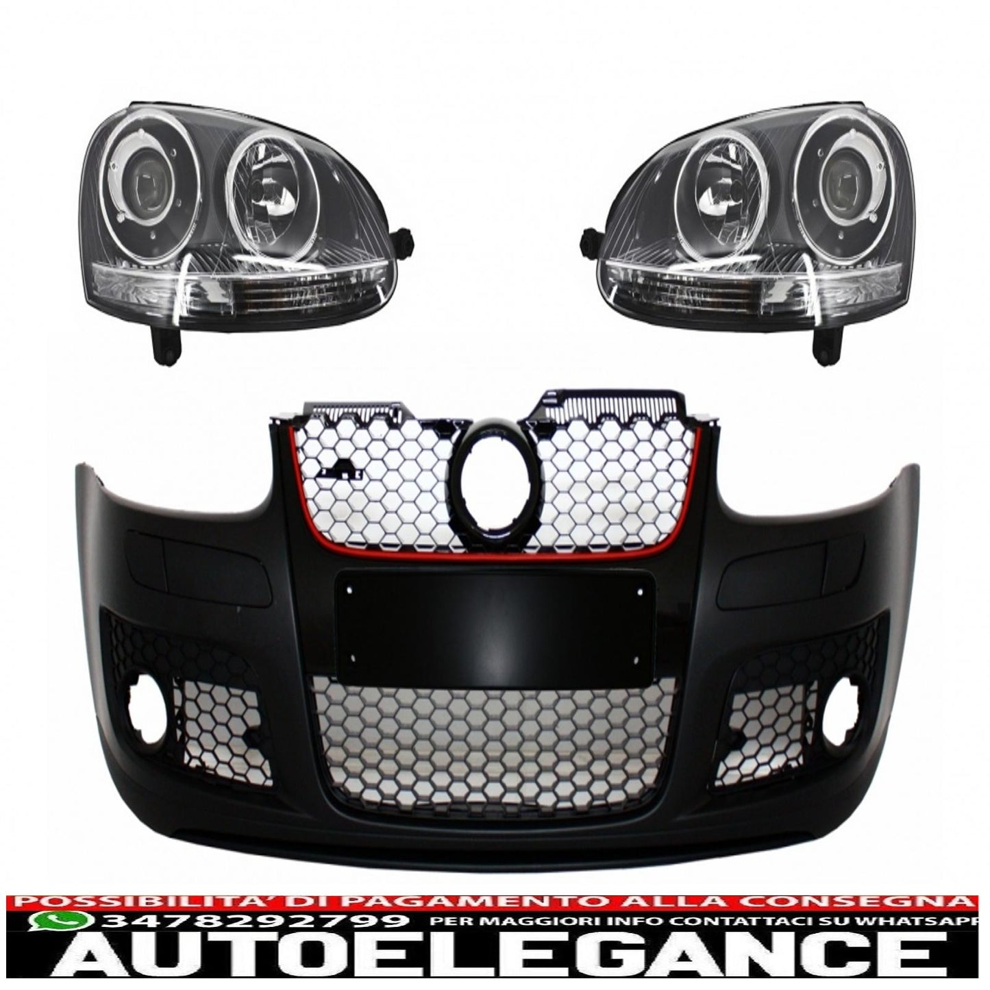 paraurti anteriore con fari xenon look destra adatto per vw golf 5 v mk5 (2003-2007) jetta (2005-2010) gti design