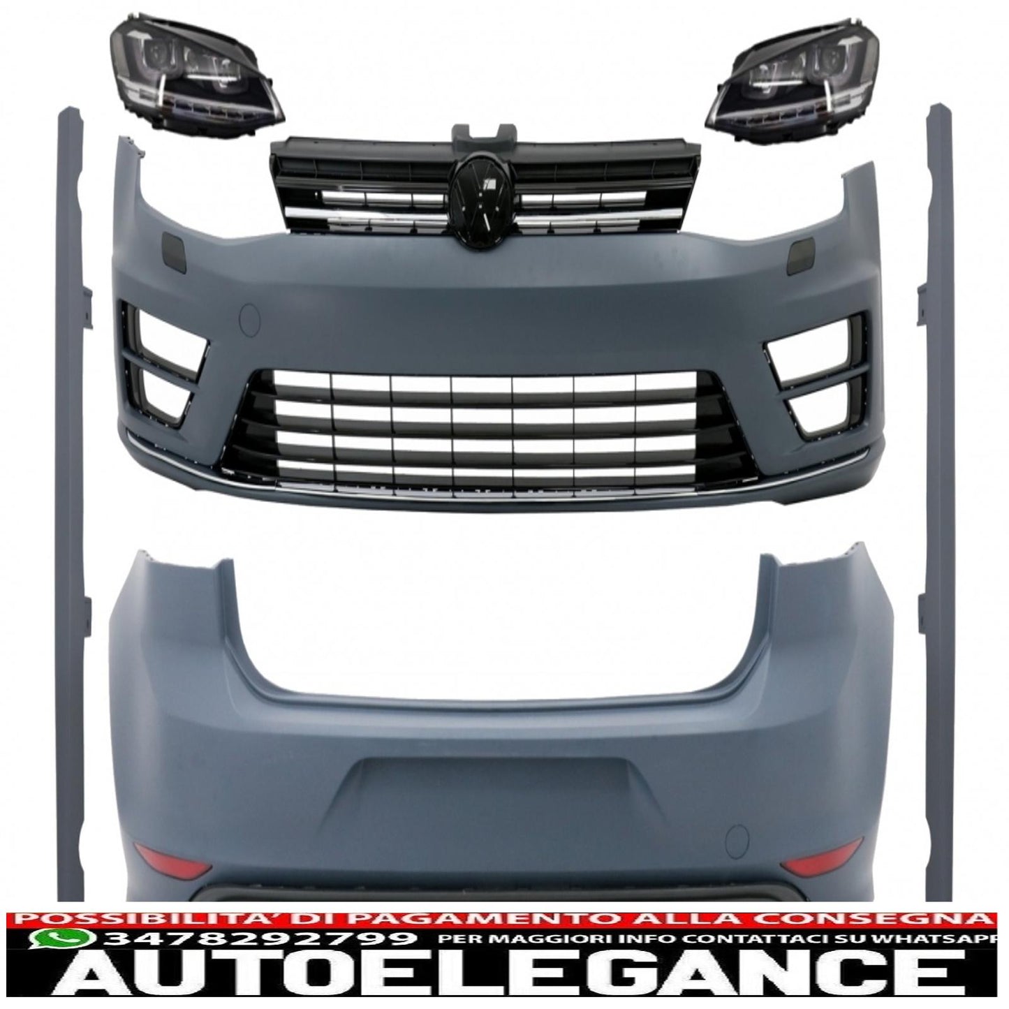 complete body kit with led headlights dynamic sequential cornering lights suitable for vw golf 7 vii (11/2012-07/2017) r design 