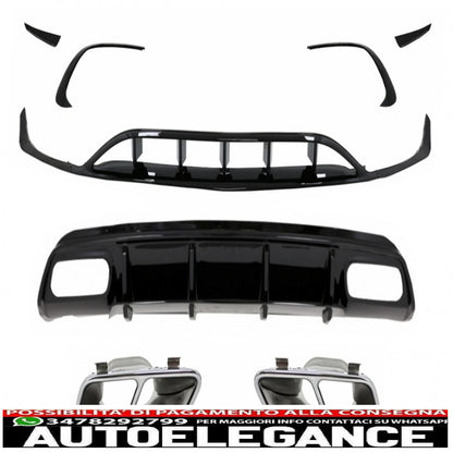 diffusore posteriore black edition con finali marmitta adatto per mercedes classe a w176 (2015-2018) e splitter paraurti anteriore alette aero a45 design restyling