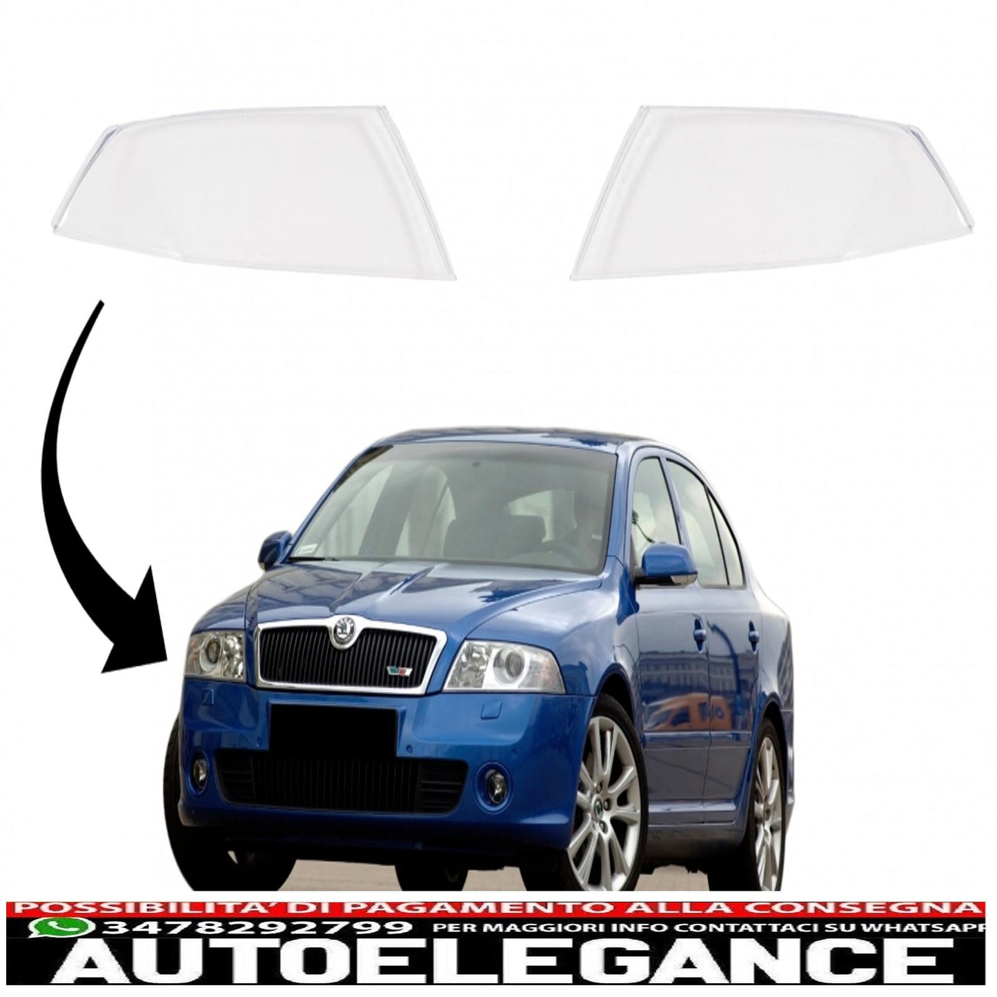 headlight lenses suitable for skoda octavia ii (1z) (2004-2008) clear glass optics 