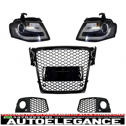 griglia anteriore senza badge con coperture per fendinebbia e fari con luce di marcia diurna a LED adatta per audi a4 b8 (2008-2011) design rs4