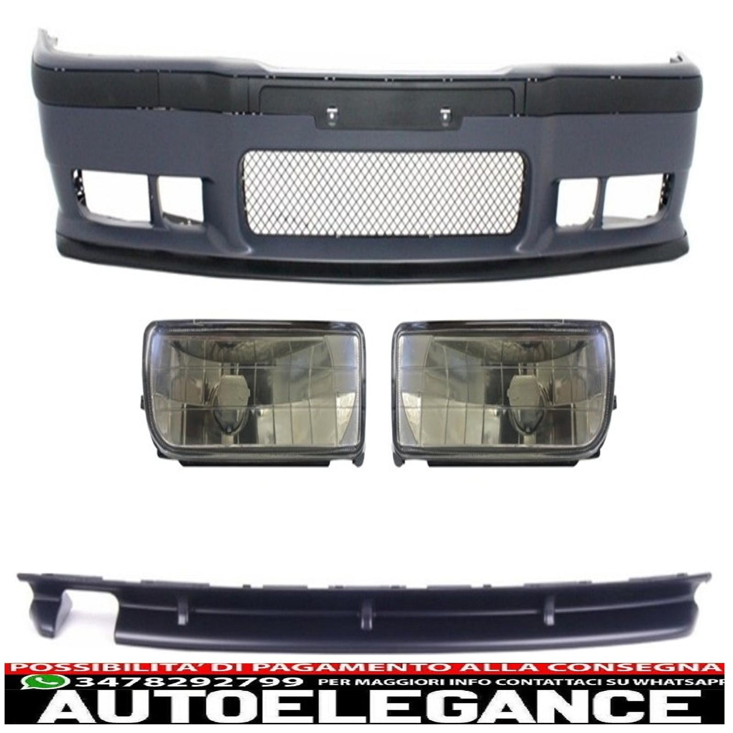 body kit suitable for bmw 3er e36 (1992-1997) m3 design with smoked fog lights