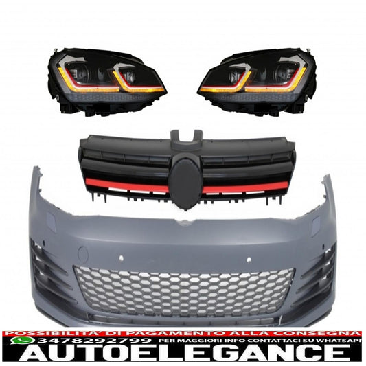 paraurti anteriore con fari a led luci di svolta dinamiche sequenziali e griglia rossa adatto per vw golf vii 7 5g (2013-2017) facelift g7.5 gti look