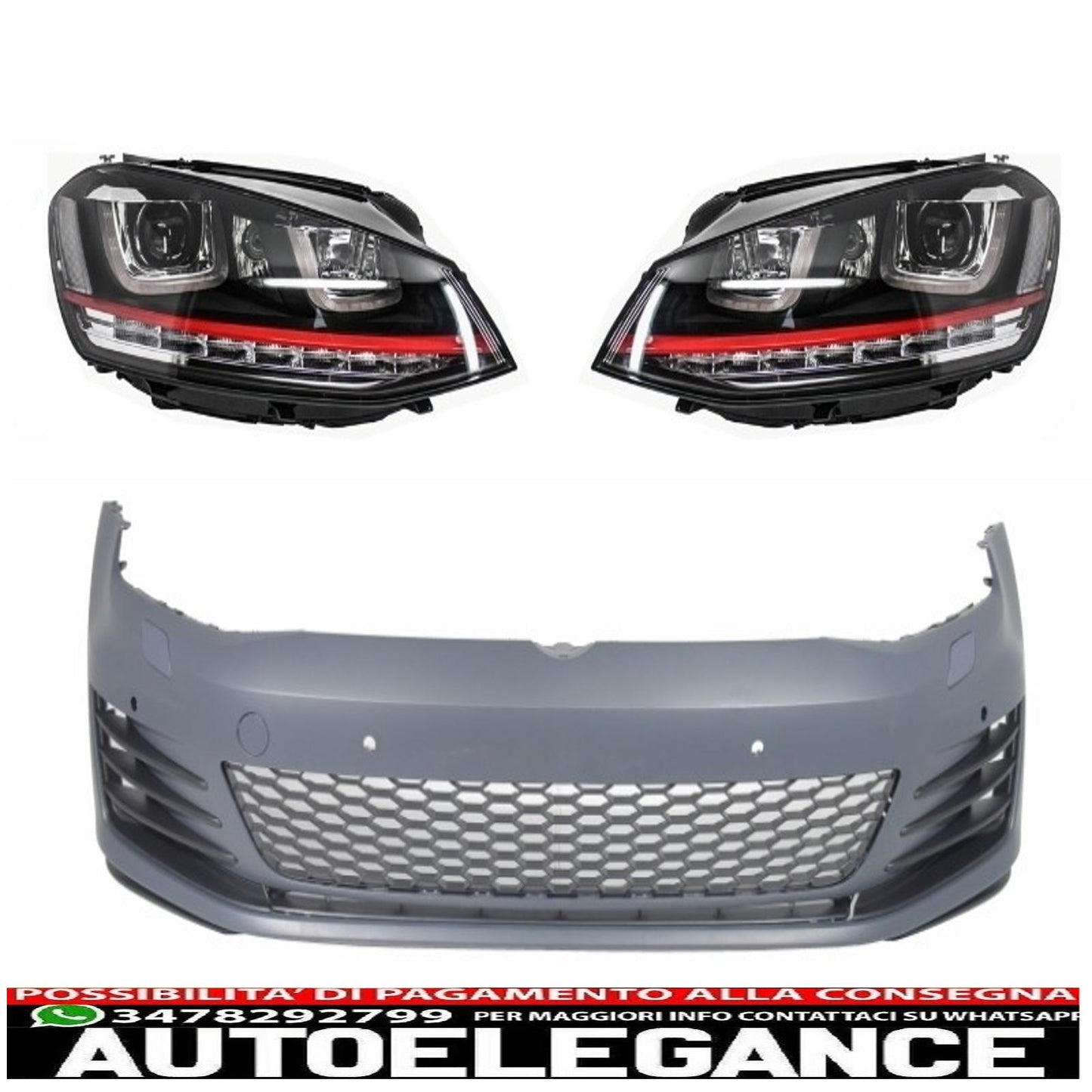 Front bumper suitable for vw golf vii golf 7 from 2013 onwards gti look with 3d red led headlights drl direction indicators 