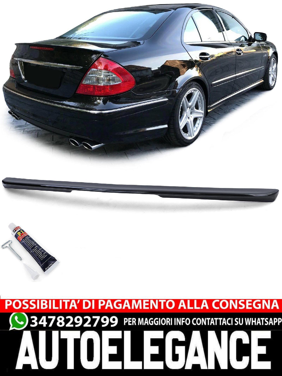 Spoiler posteriore sportivo nero lucido con ABE compatibile per Mercedes E W211 Limo 03-08