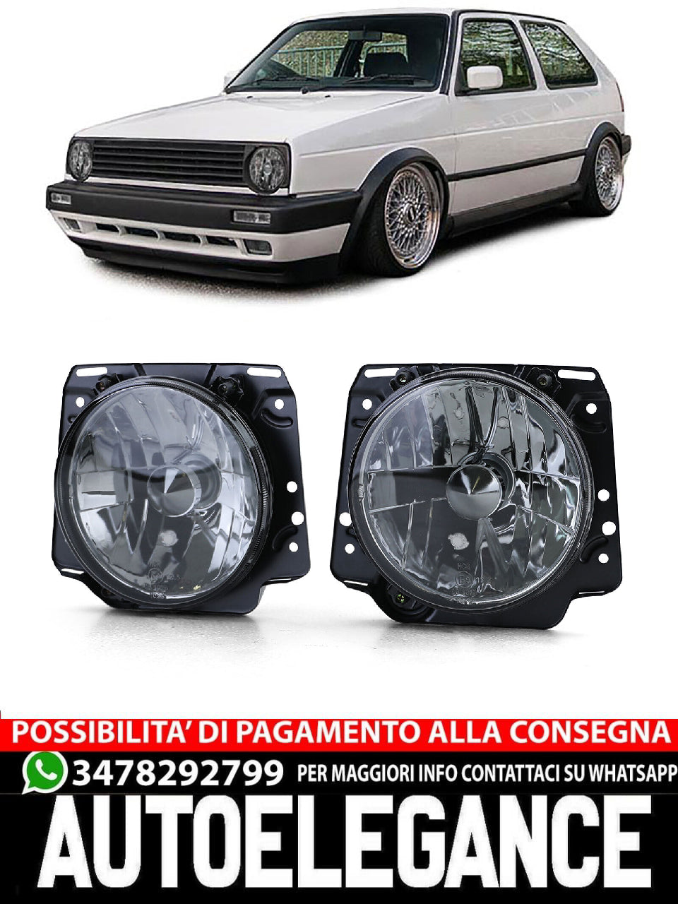 Faro in vetro trasparente nero fumè compatibile per VW Golf 2 83-91