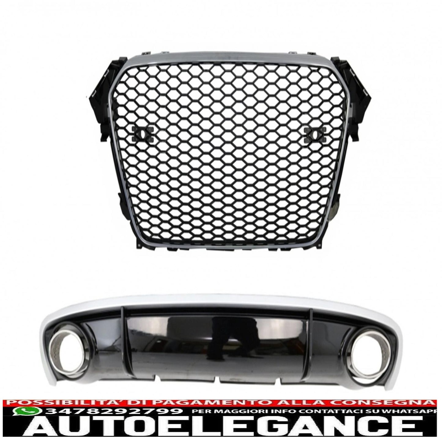 griglia anteriore senza badge con diffusore paraurti e terminali di scarico design RS4 adatto per audi a4 b8 limousine avant facelift (2012-2015)