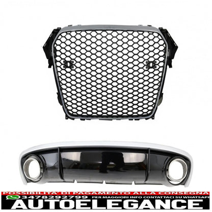 griglia anteriore senza badge con diffusore paraurti e terminali di scarico design RS4 adatto per audi a4 b8 limousine avant facelift (2012-2015)
