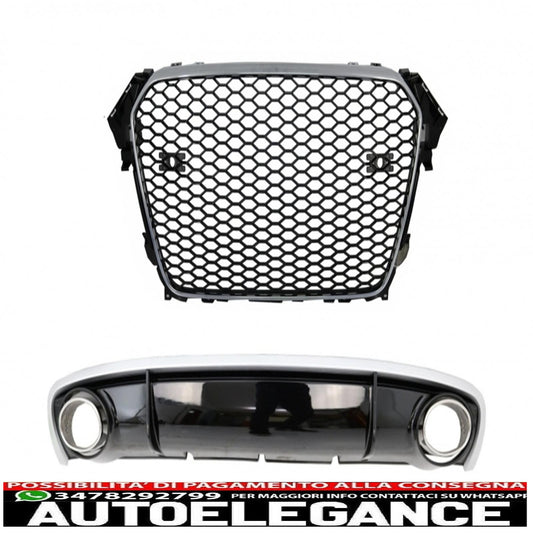 front grille without badge with bumper diffuser and tailpipes RS4 design suitable for audi a4 b8 limousine avant facelift (2012-2015)