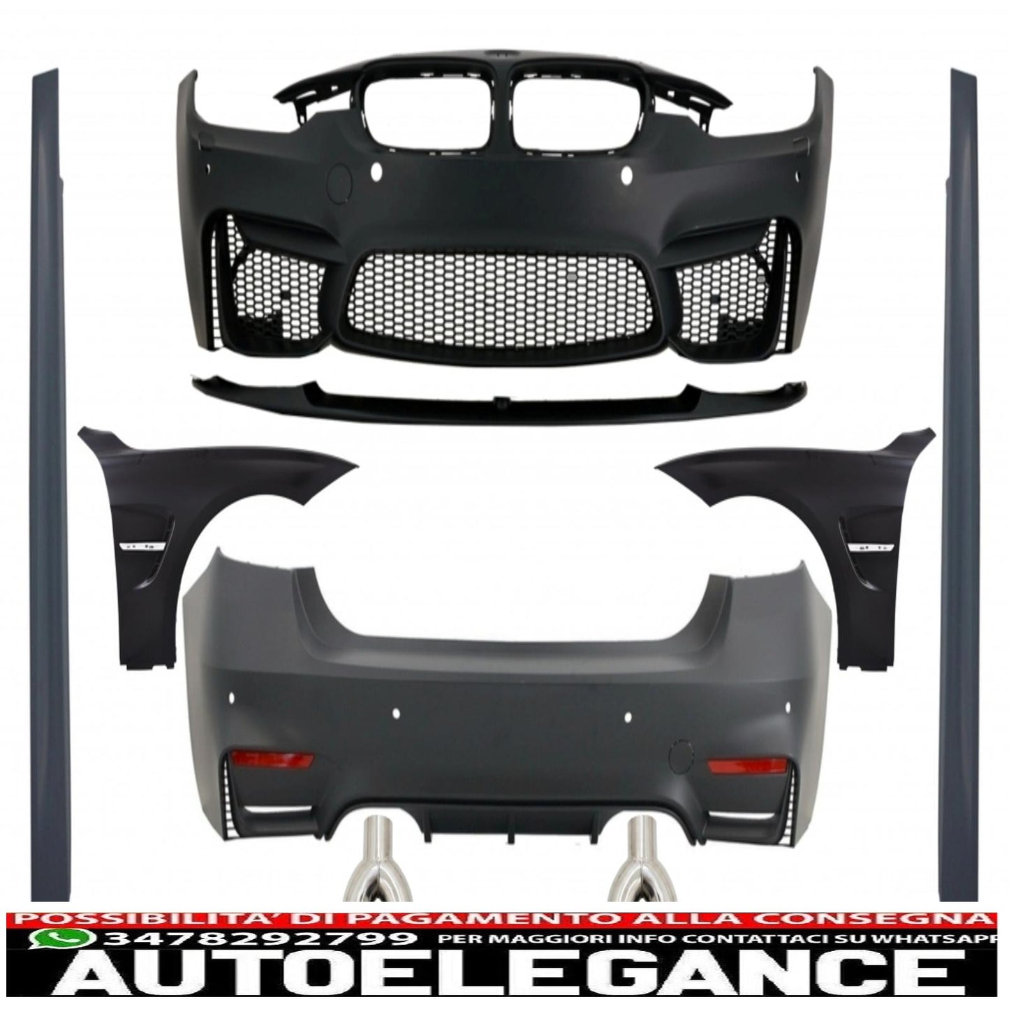 Full body kit with carbon fiber exhaust tips and front fenders suitable for bmw f30 (2011-2019) evo ii m3 cs style without fog lights