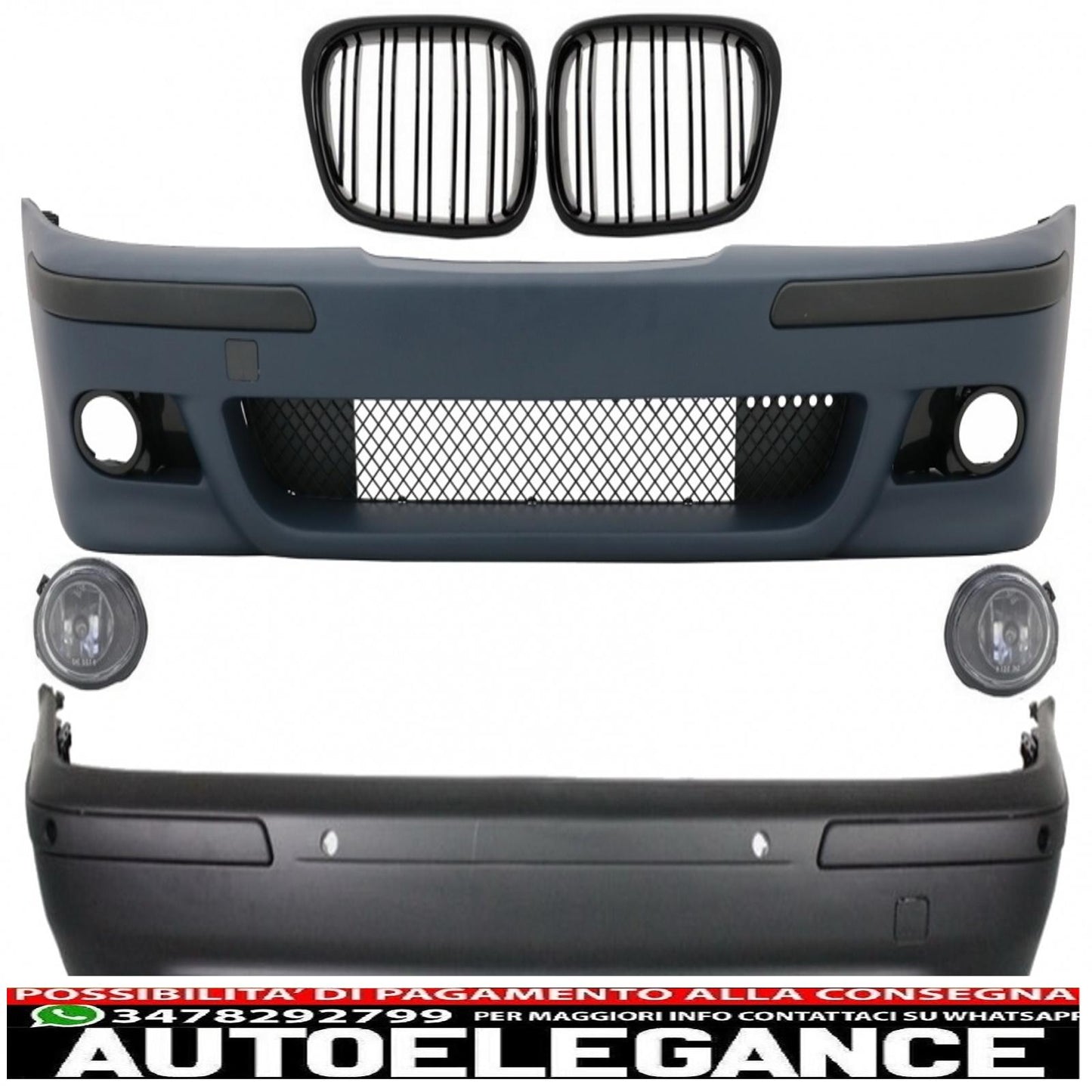 body kit suitable for bmw 5 series e39 (1997-2003) double outlet m5 design with chrome fog lights and piano black central grilles