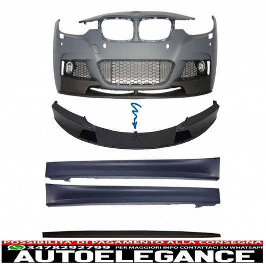 Front Bumper Spoiler with Side Skirts and Additional Lip Extensions, Fit for BMW 3 Series F30 F31 Sedan Touring (2011-2018) M Performance Design 