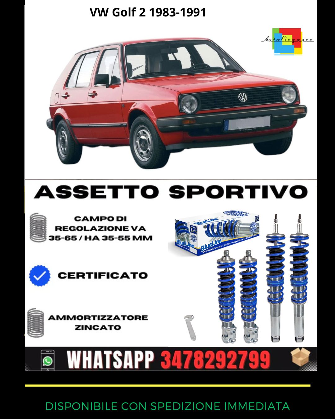 🔥Assetto sportivo ADATTO per VW Golf 2 1983 - 1991  19E🔥