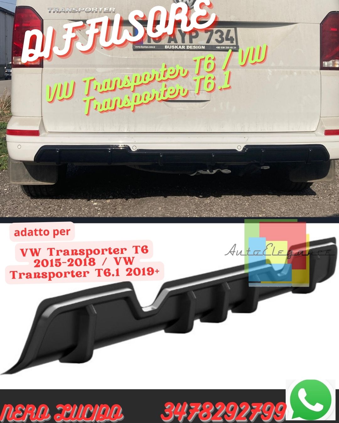 ✨DIFFUSORE ADATTO PER VW Transporter T6 2015-2018 / VW Transporter T6.1 2019+ ✨