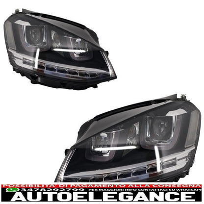 3d led drl headlights suitable for vw golf 7 vii (2012-2017) silver r-line led dynamic sequential flowing cornering lights 