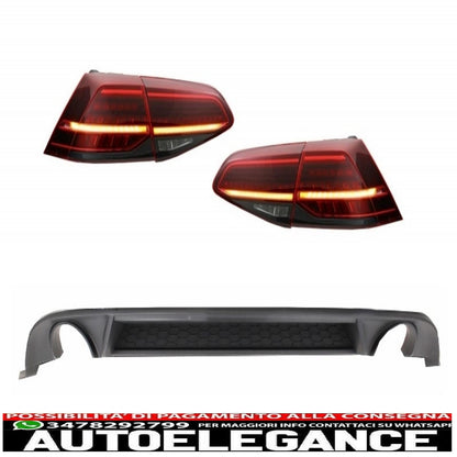 diffusore d'aria per paraurti posteriore con luci posteriori a LED luci di svolta dinamiche sequenziali rosso ciliegia scuro adatto per vw golf 7.5 vii (2017-up) look gti
