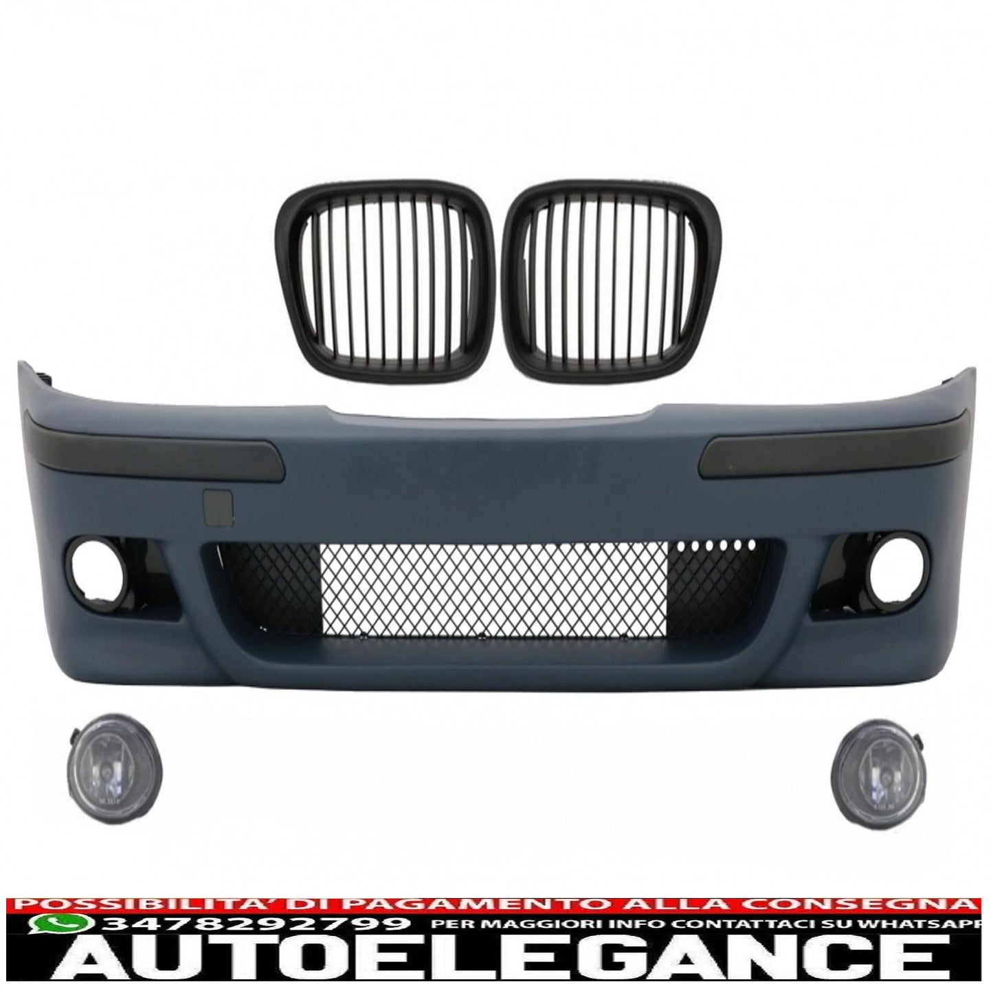 front bumper with black center grills and fog lights suitable for bmw e39 5 series 1995-2003 m5 design 