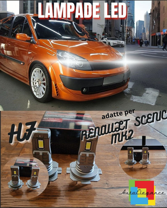KIT LED H7 PER RENAULT SCENIC MK2 6000K BIANCO 6000 LUMEN CANBUS ANABBAGLIANTI