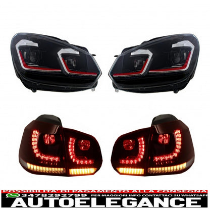 fari e fanali posteriori a led adatti per vw golf 6 vi (2008-2013) con restyling g7.5 gti look rossi fluenti indicatori di direzione sequenziali dinamici guida a sinistra