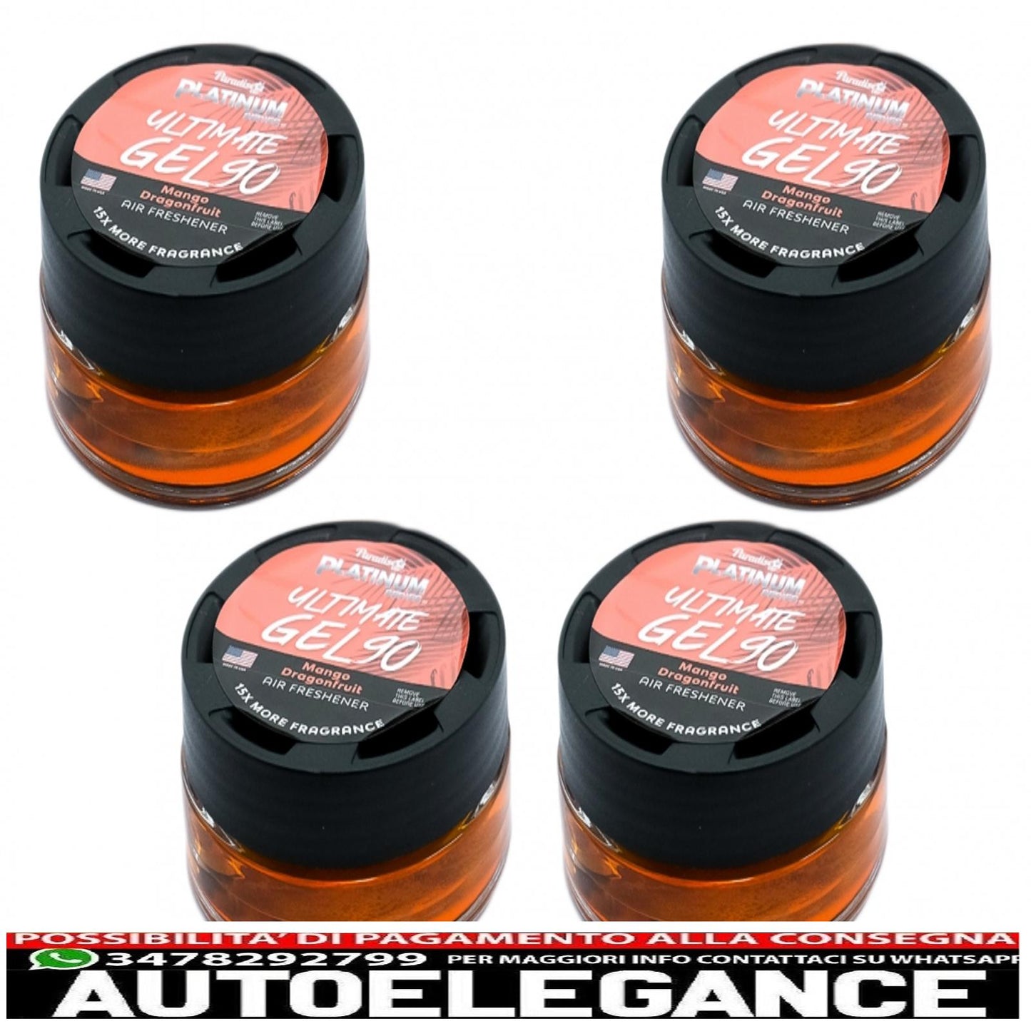 Paradise Fresh Air Ultimate Gel Deodorante per ambienti Platinum Series Elimina odori 4 vasetti Mango Dragonfruit