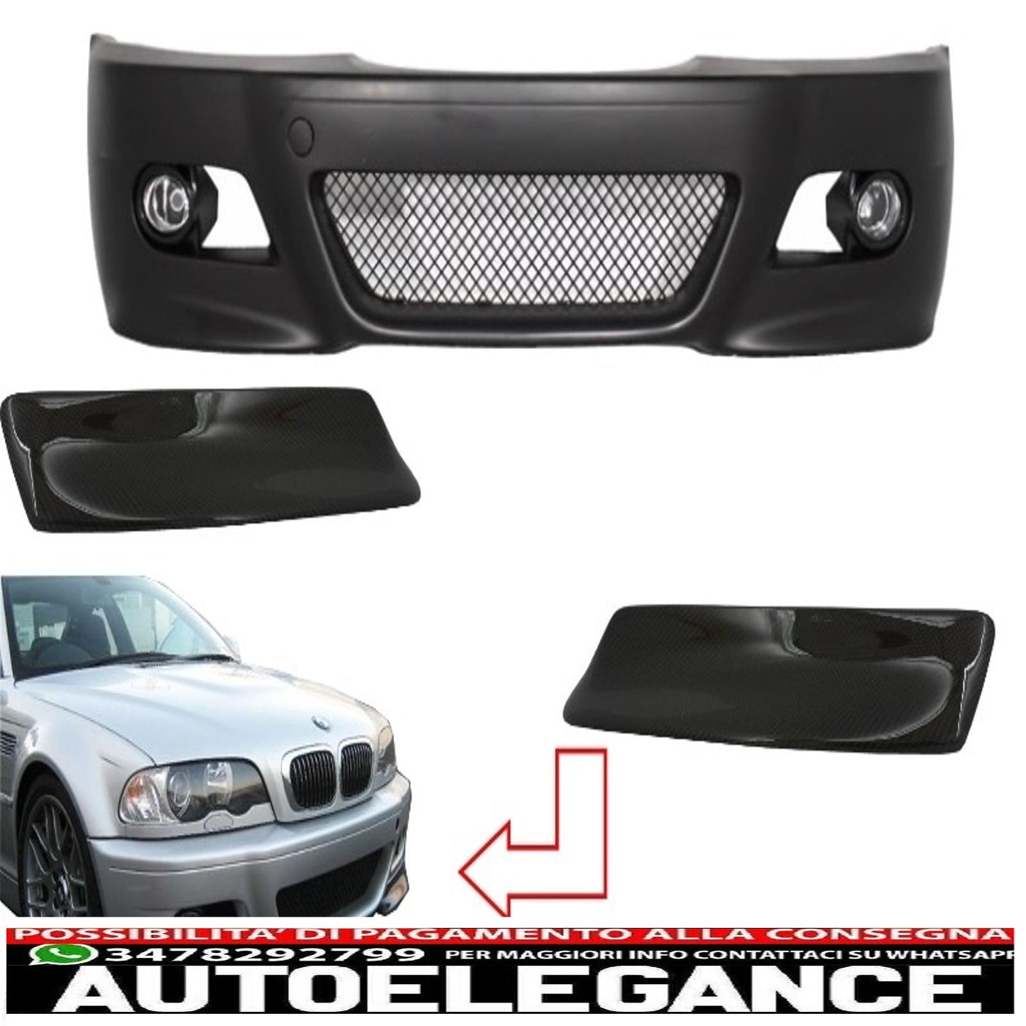 front bumper suitable for bmw 3 series e46 coupe/cabrio/sedat/station wagon (1998-2004) m3 design with front bumper splitter csl design carbon