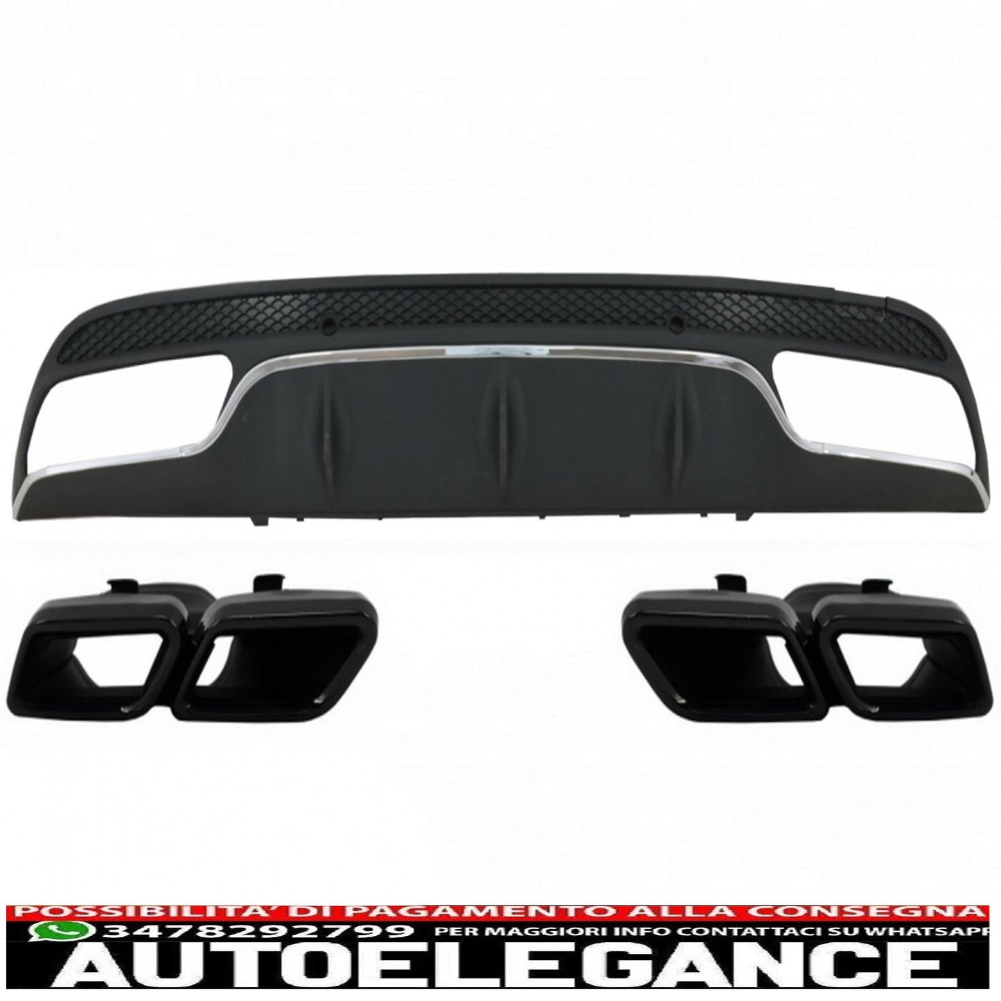 diffusore paraurti posteriore adatto per mercedes classe c w205 s205 (2014-2020) design c63 con terminali di scarico neri solo per pacchetto sportivo