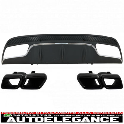diffusore paraurti posteriore adatto per mercedes classe c w205 s205 (2014-2020) design c63 con terminali di scarico neri solo per pacchetto sportivo