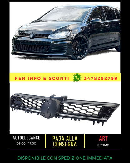 ⭐Griglia a nido d'ape nera con striscia cromata per VW Golf 7 12-20 ⭐