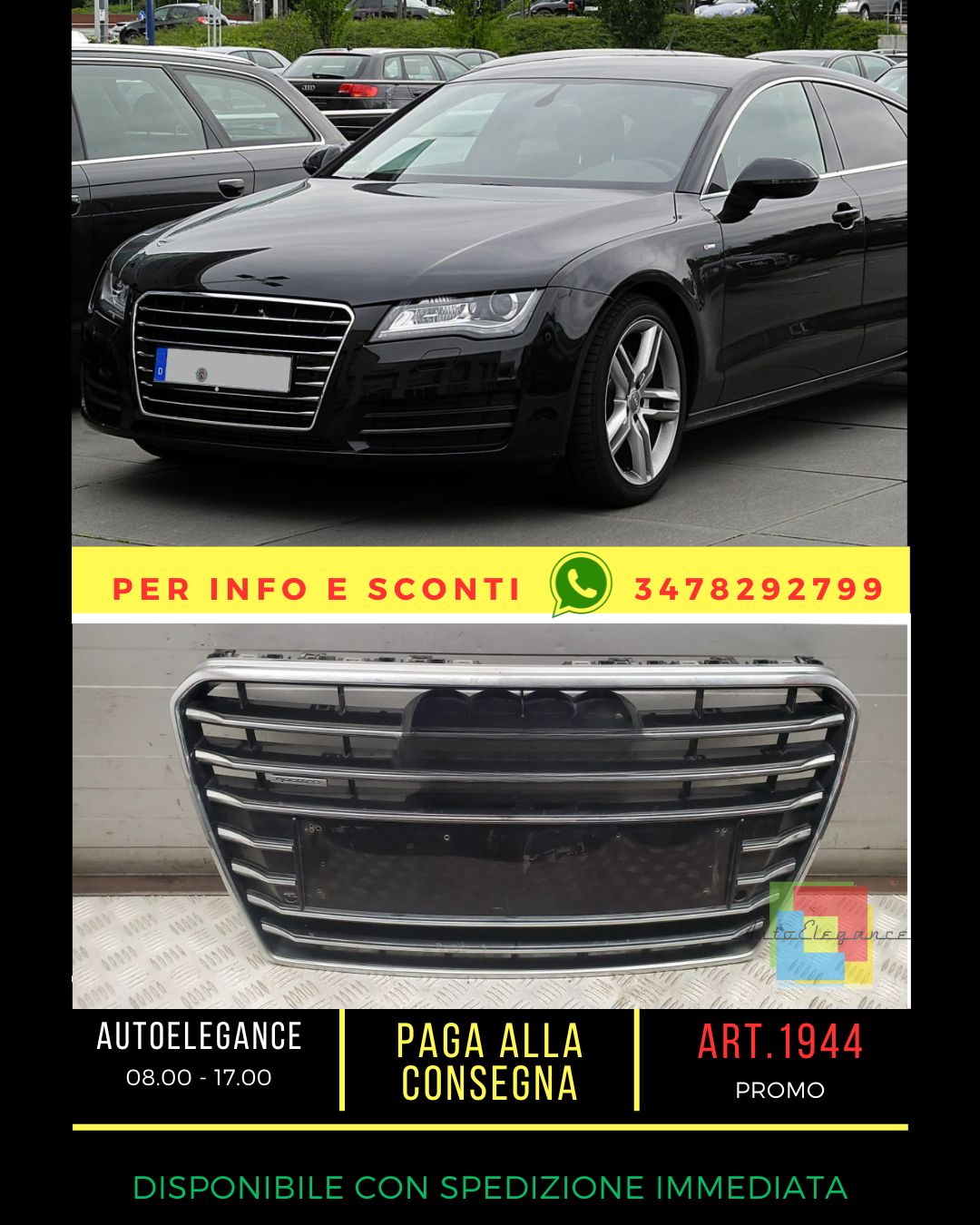 ⭐1945 GRIGLIA ADATTA PER AUDI A7 2010-2014 LOOK S7 NERA PROFILI CROMATI⭐