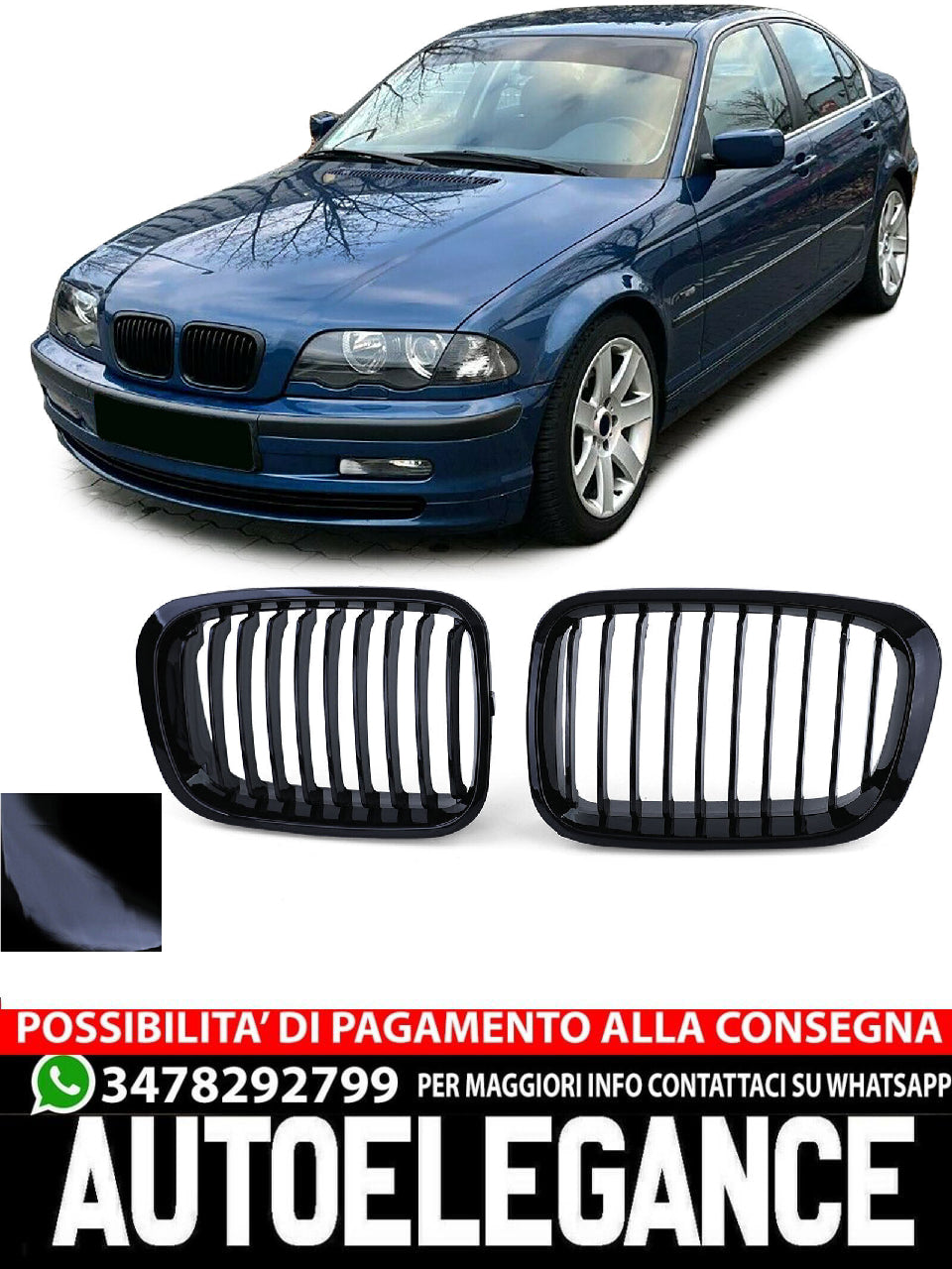 Griglia del radiatore lucida ad alte prestazioni aftermarket compatibile con BMW Serie 3 E46 Limousine Touring 98-01
