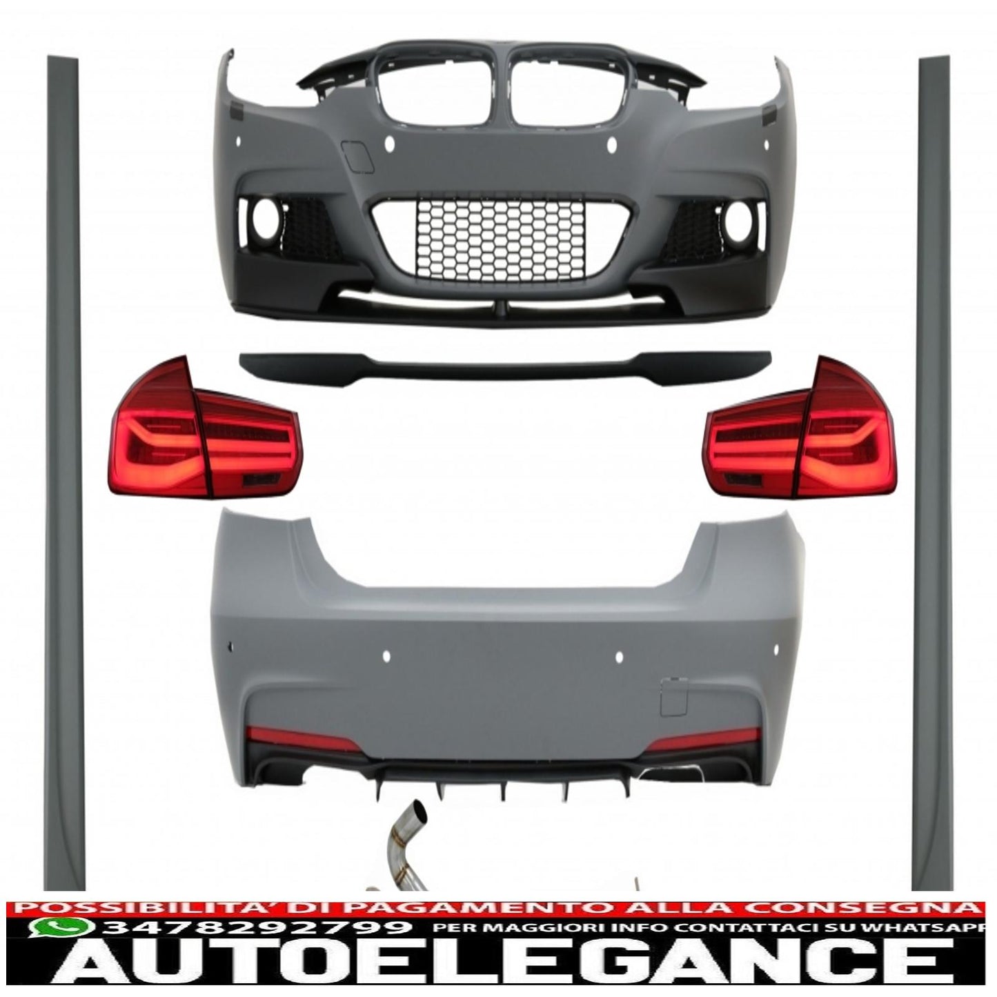 complete body kit suitable for bmw 3 series f30 (2011-2019) m-performance design with trunk spoiler and dynamic led rear lights 