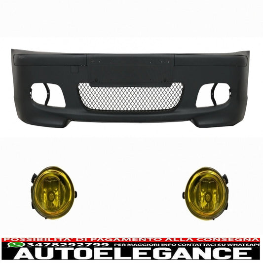 paraurti anteriore adatto per bmw e46 berlina/touring (1998-2004) m-technik m-tech modello m-sport con fendinebbia gialli