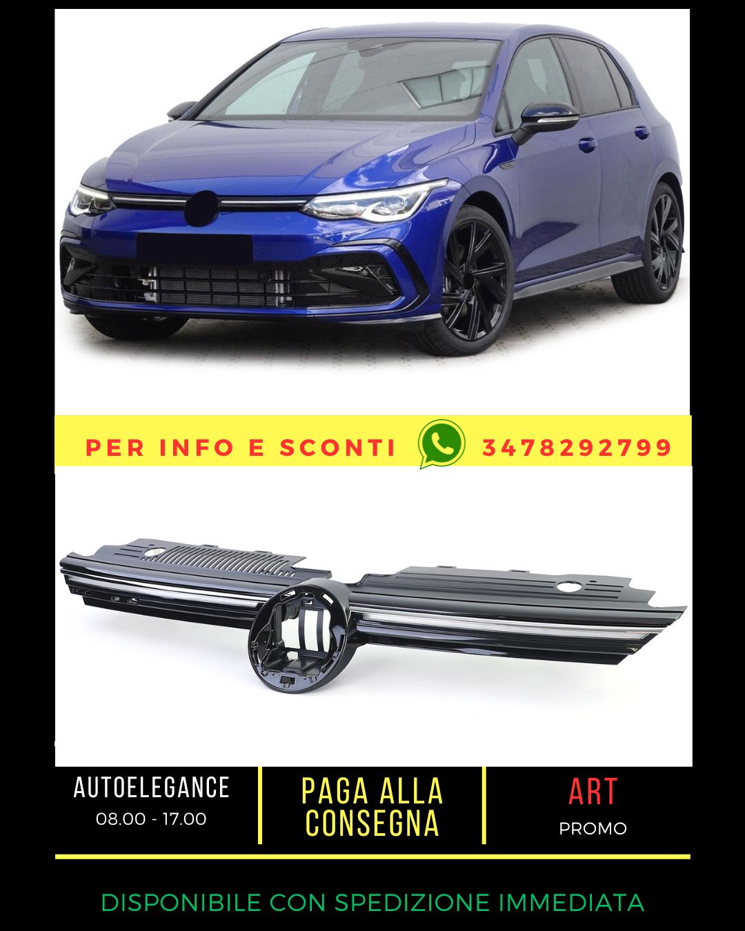 ⭐Griglia radiatore sportiva con striscia cromata illuminata per VW Golf 8⭐