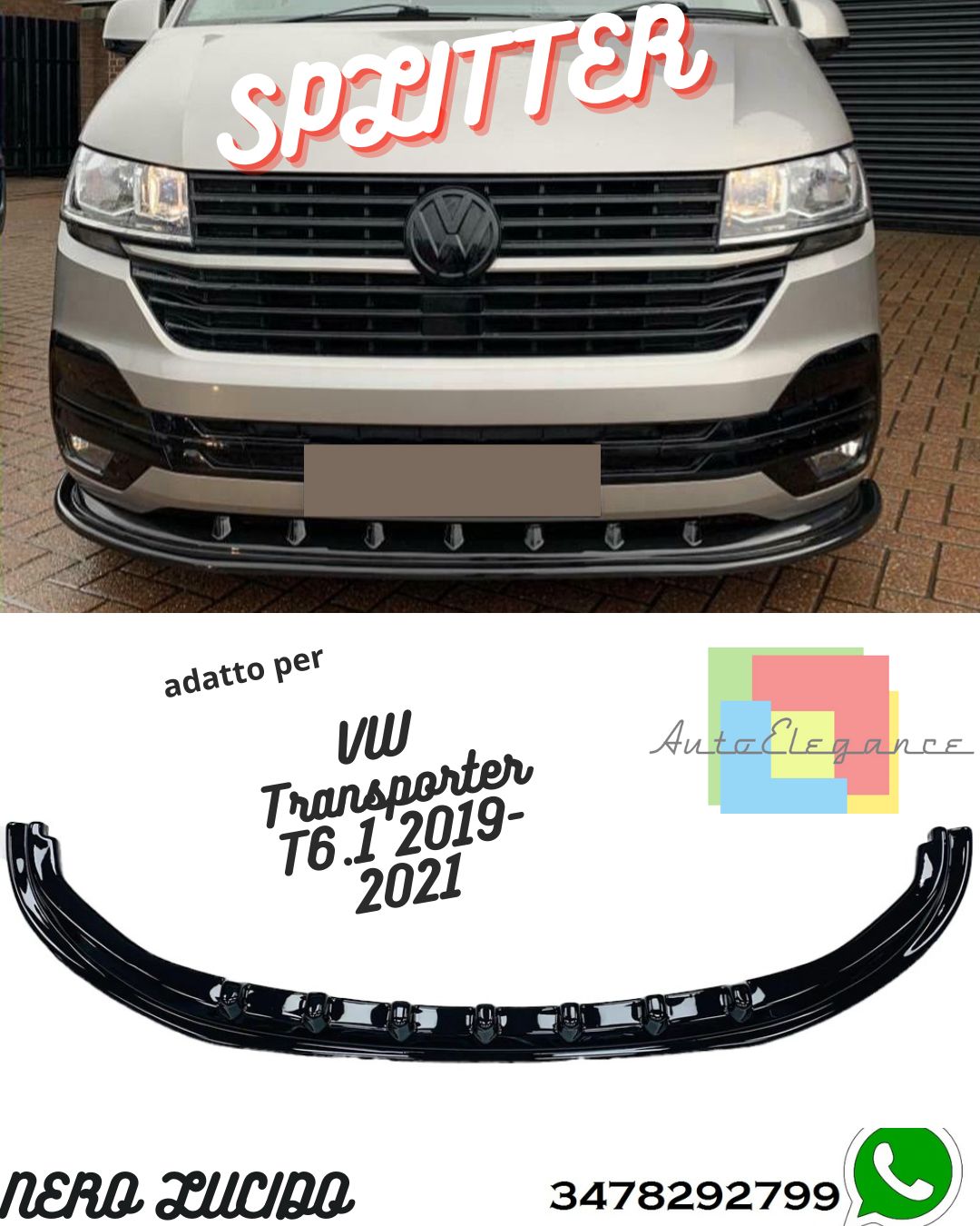 Splitter Anteriore VOLKSWAGEN Transporter T6.1 2019-2021 Versione 4 Con ABE TÜV