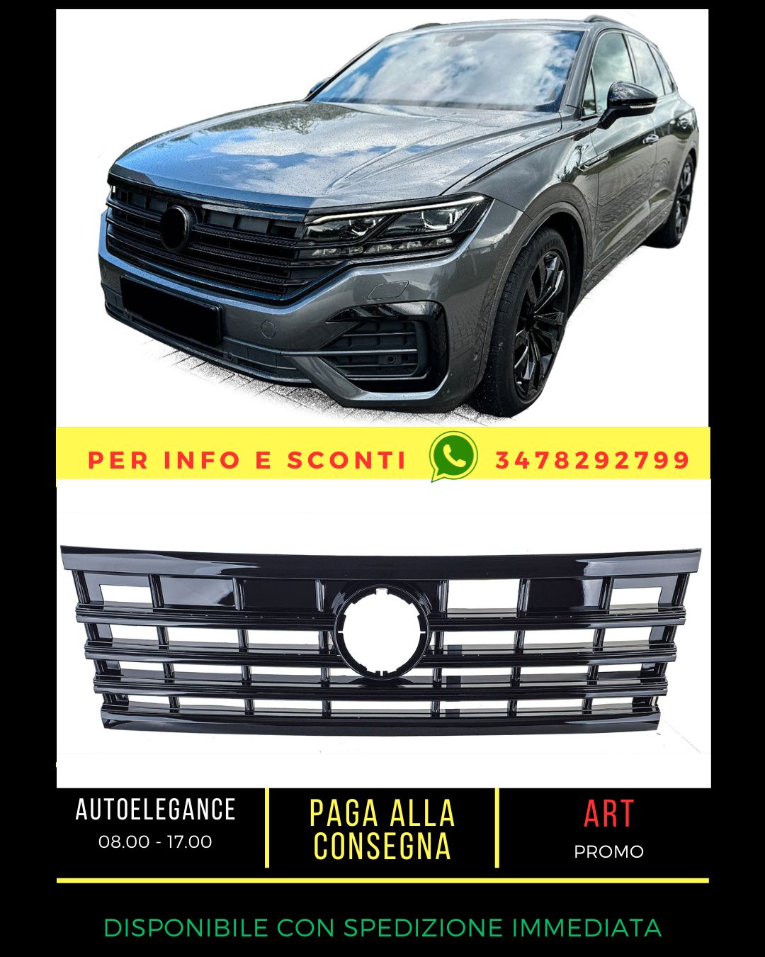 ⭐Griglia nera con strisce cromate si adatta a VW Touareg III dal 2018⭐