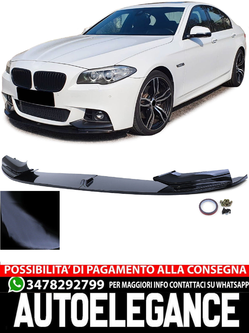 Spoiler anteriore Lip Performance Gloss aftermarket compatibile con BMW Serie 5 F10 F11 10-17
