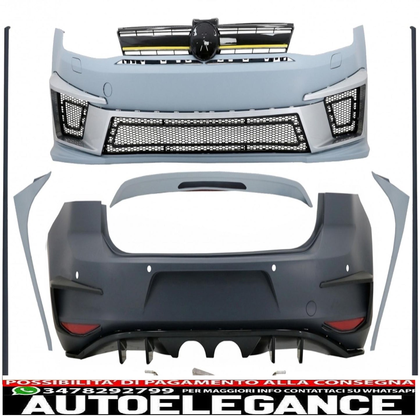 kit carrozzeria completo adatto per vw golf 7 vii 5g1 (2012-2017) design r400 con sistema di scarico completo e spoiler con alette sul tetto del parabrezza