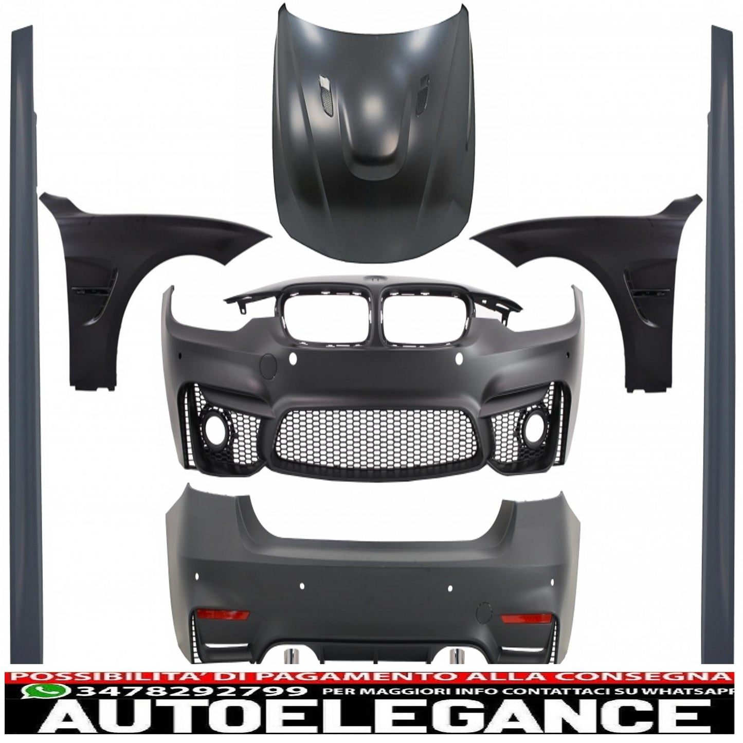 body kit suitable for bmw 3 series f30 (2011-2019) evo ii m3 cs design with black front fenders and bonnet and muffler tips