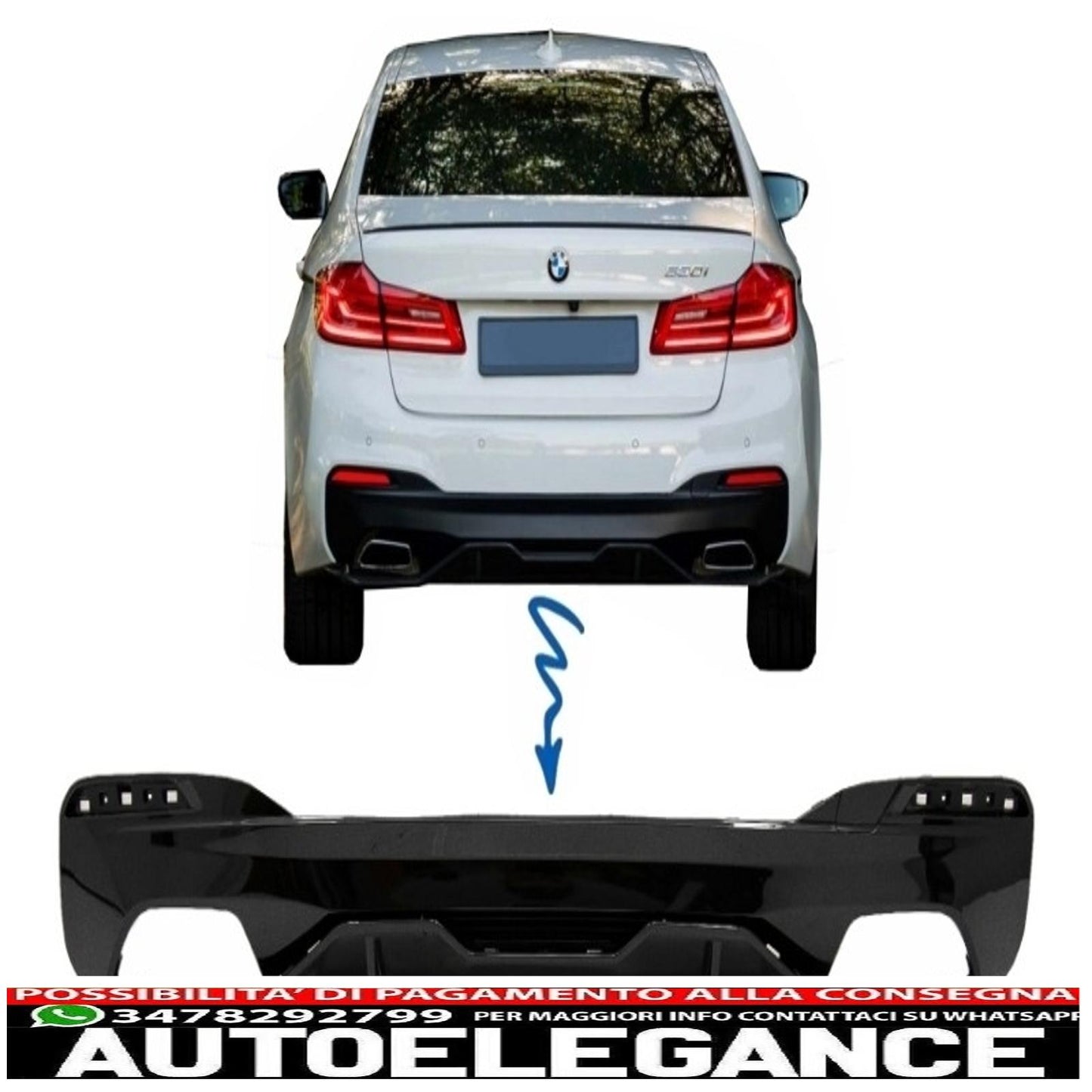 Rear bumper diffuser suitable for bmw 5 series g30 g31 limousine touring (2017-up) m performance design piano black