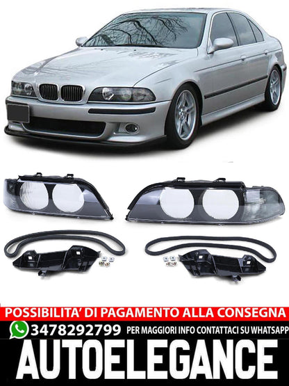 Pair of Headlight Lenses Black Smoke TYC compatible for BMW 5 Series E39 