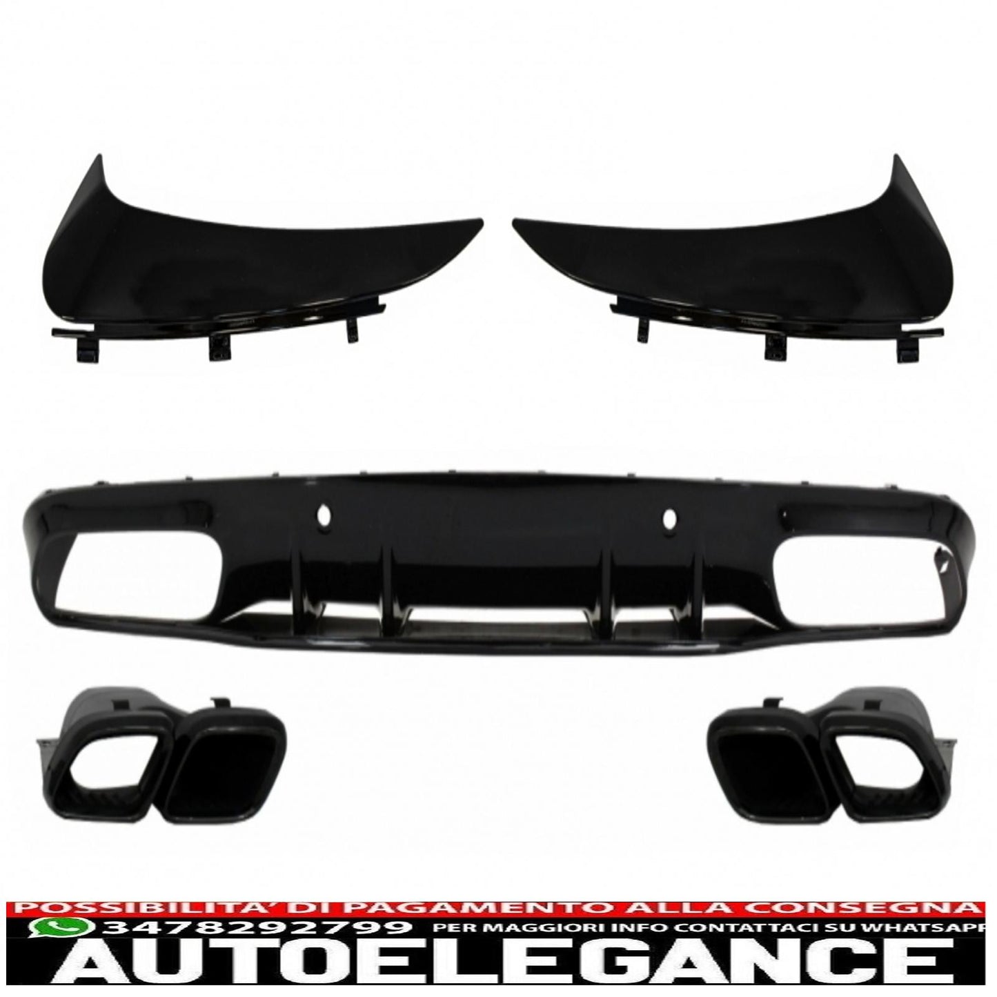 Diffusore mantovana per paraurti con alette paraurti posteriore adatto per mercedes classe c c205 a205 coupe cabriolet (2014-2019) restyling c63s design tutto nero