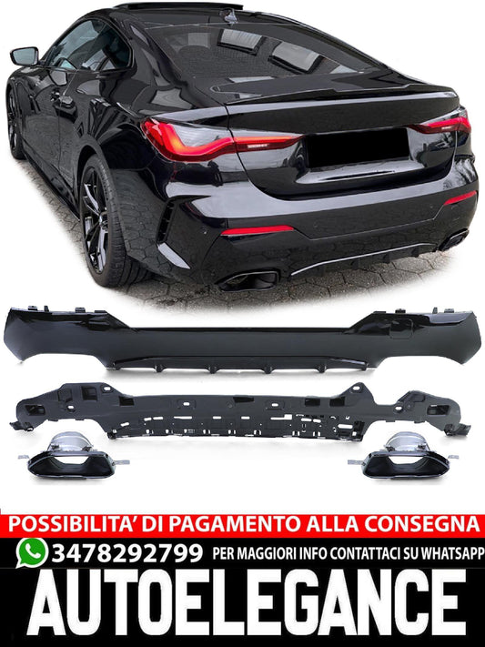 Rear Diffuser Sport Glossy + Exhaust Tips 440 Look Aftermarket Compatible with BMW 4 Series G22 G23 420 430 